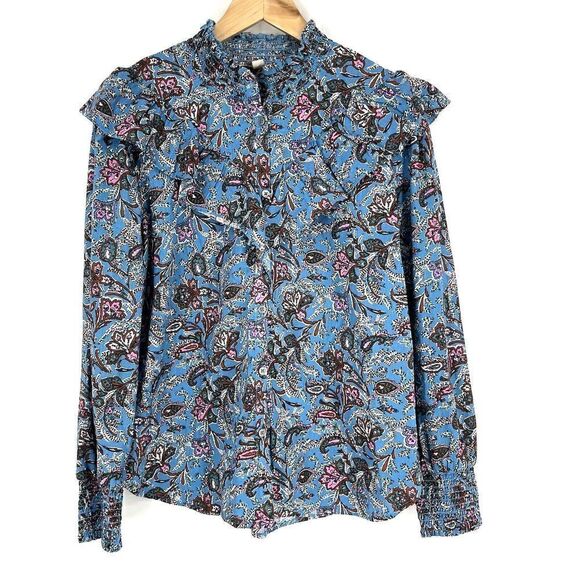 LOFT Tops - Loft Top Size Medium Bouquet Ruffle Yoke Shirt Button Up Paisley Smocked Prairie
